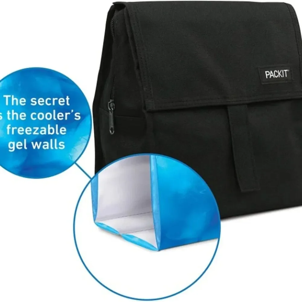 {2} Freezable Lunch Bags w/ Gel-Lined Walls & Zip Closure . Freezes Overnight